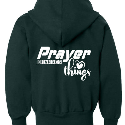 Prayer Changes Things Youth Christian Full-Zip Hooded Sweatshirt - ClaimedbyGodDesigns