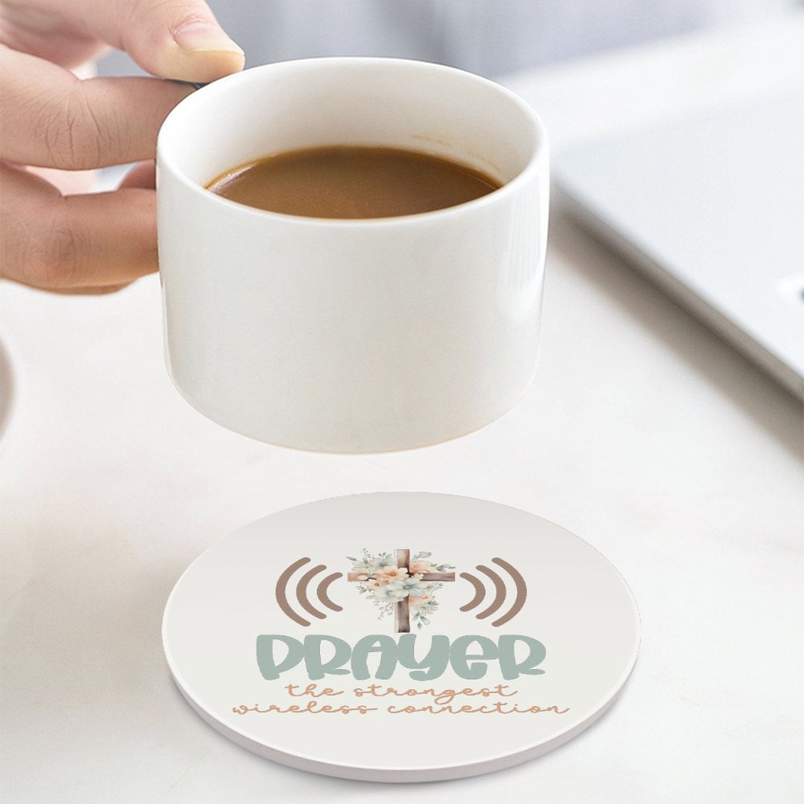 Prayer Christian Round Ceramic Coaster - ClaimedbyGodDesigns