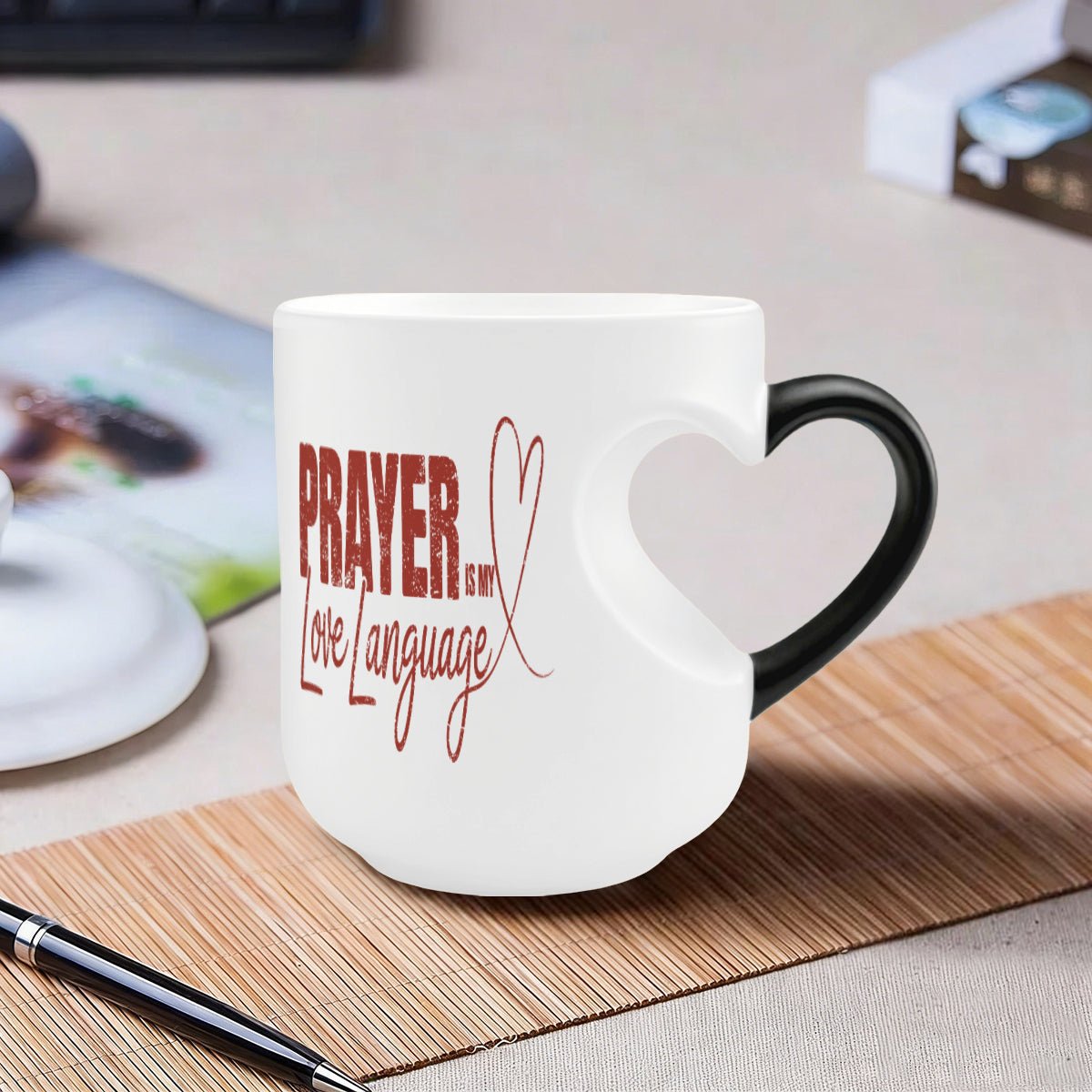 Prayer Is My Love Language Christian Color Changing Heart Handle Mug - ClaimedbyGodDesigns