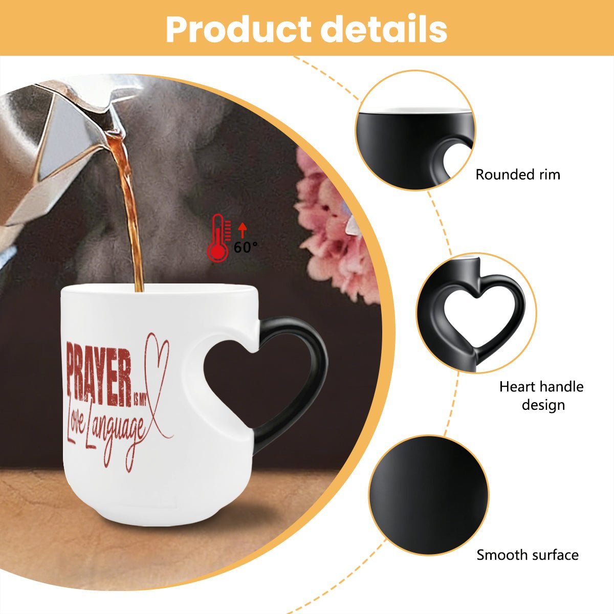 Prayer Is My Love Language Christian Color Changing Heart Handle Mug - ClaimedbyGodDesigns