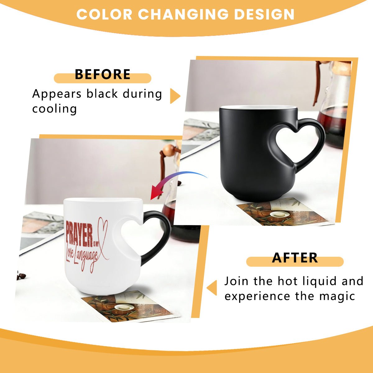 Prayer Is My Love Language Christian Color Changing Heart Handle Mug - ClaimedbyGodDesigns