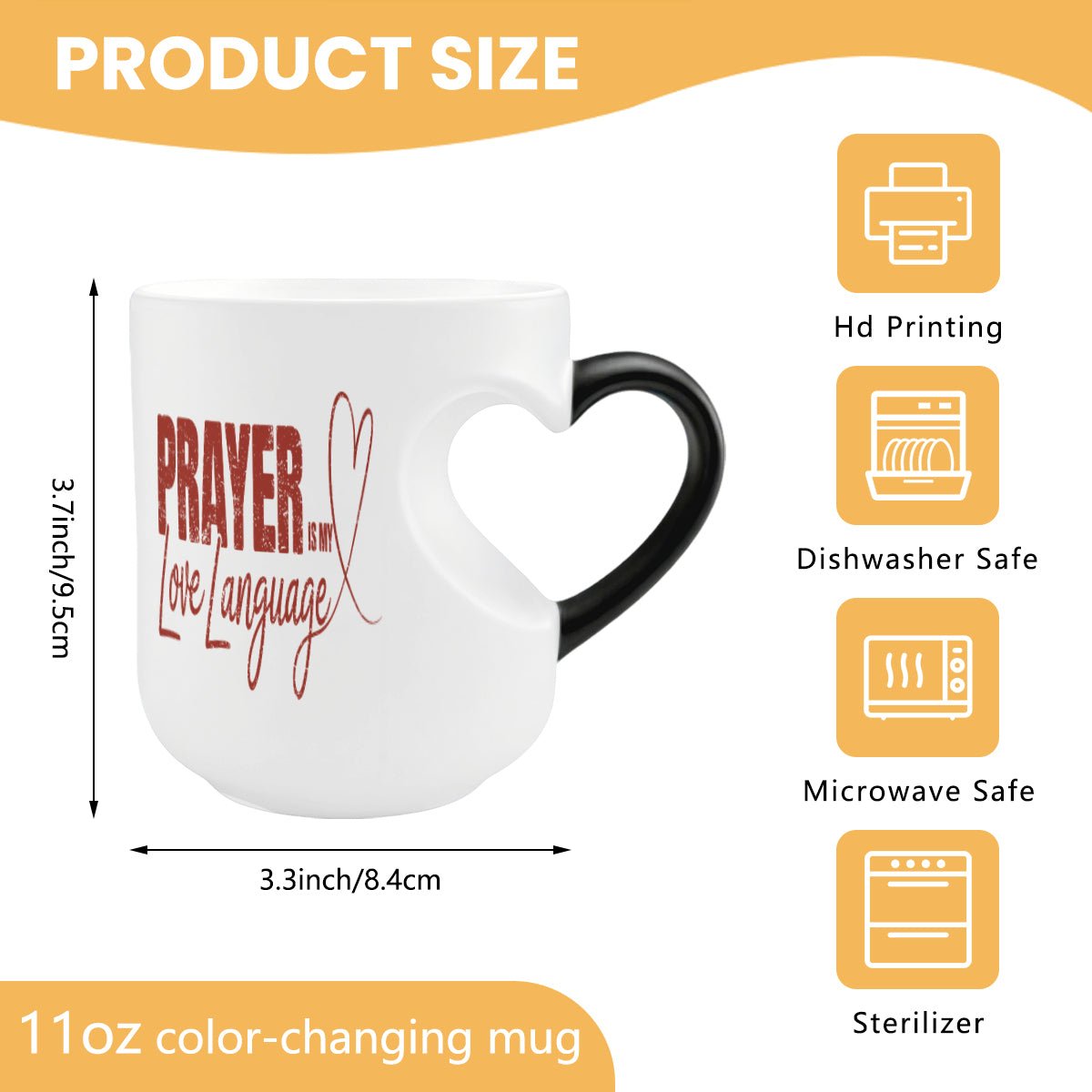 Prayer Is My Love Language Christian Color Changing Heart Handle Mug - ClaimedbyGodDesigns