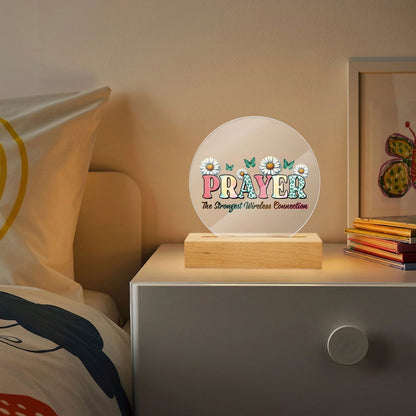 Prayer The Strongest Wireless Connection Christian Acrylic Plaque with Stand - Round - ClaimedbyGodDesigns