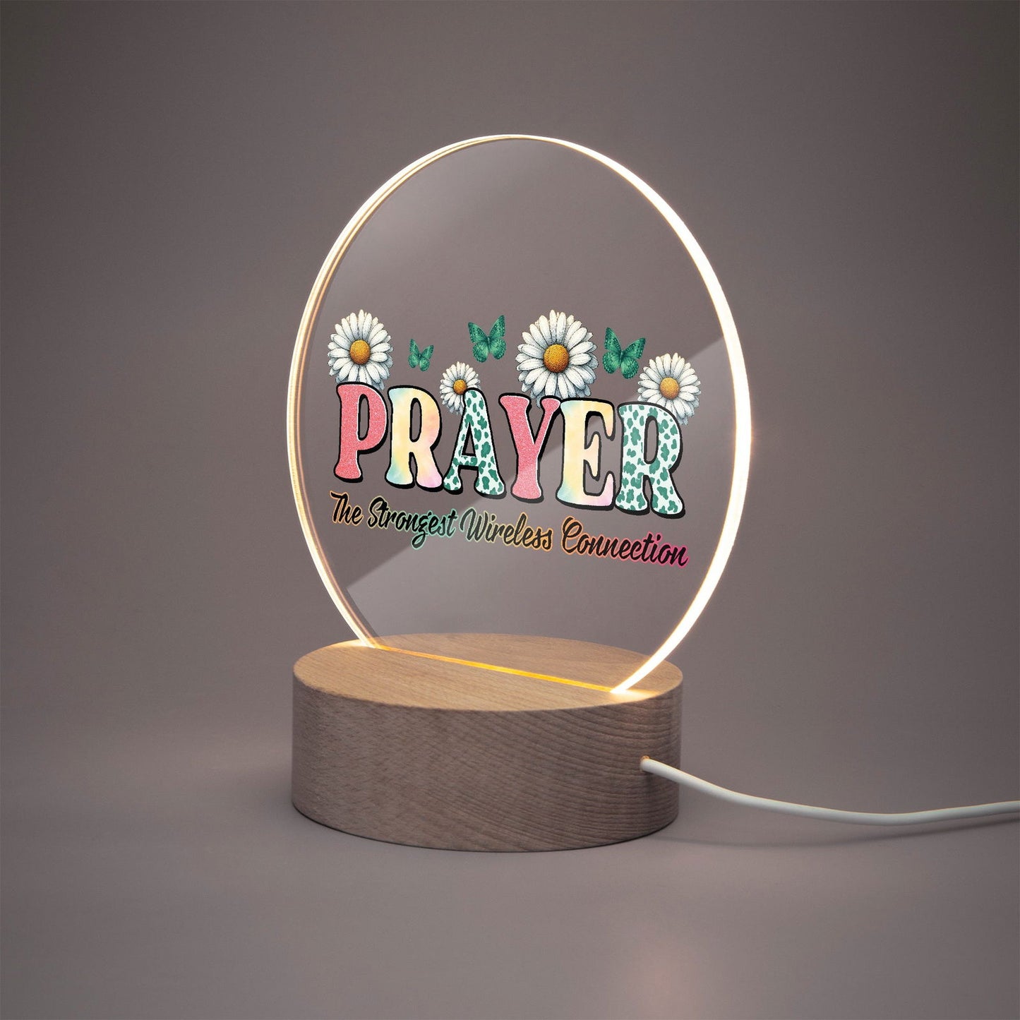 Prayer The Strongest Wireless Connection Christian Acrylic Plaque with Stand - Round - ClaimedbyGodDesigns