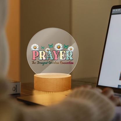 Prayer The Strongest Wireless Connection Christian Acrylic Plaque with Stand - Round - ClaimedbyGodDesigns