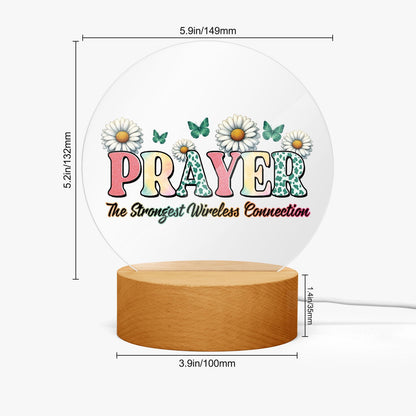 Prayer The Strongest Wireless Connection Christian Acrylic Plaque with Stand - Round - ClaimedbyGodDesigns