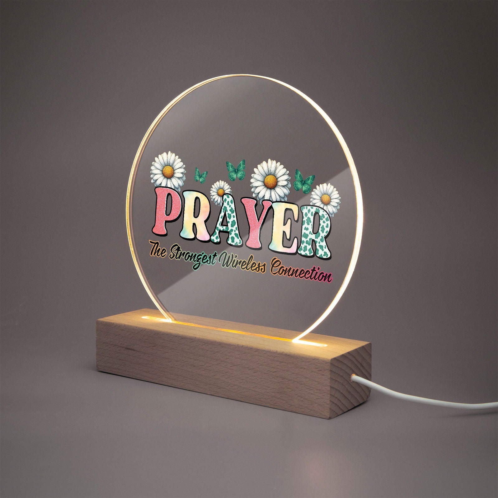 Prayer The Strongest Wireless Connection Christian Acrylic Plaque with Stand - Round - ClaimedbyGodDesigns