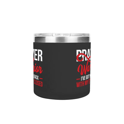 Prayer Warrior Christian 14oz Stainless Steel Coffee Mug Coffee Cup with Lid and Handle - ClaimedbyGodDesigns