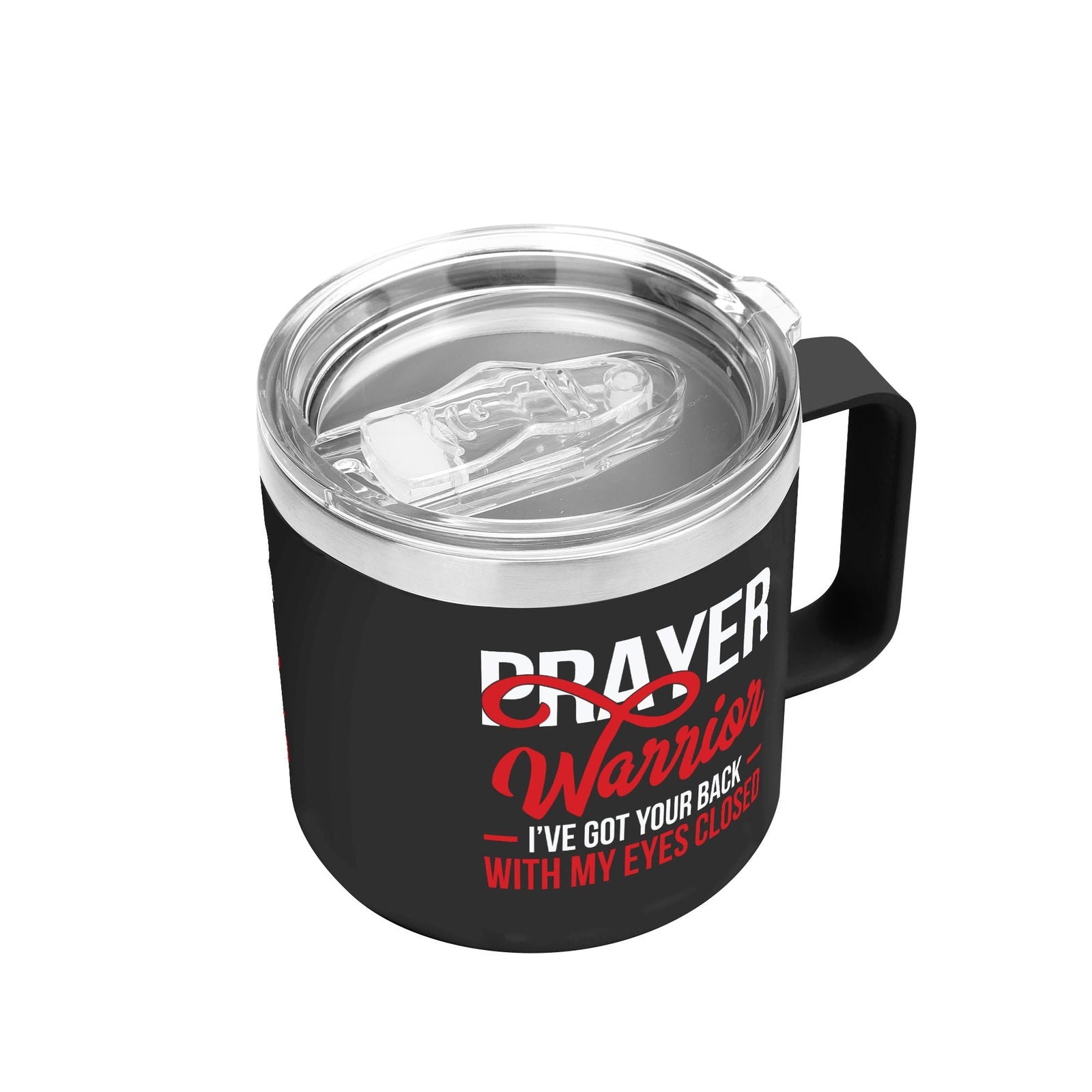 Prayer Warrior Christian 14oz Stainless Steel Coffee Mug Coffee Cup with Lid and Handle - ClaimedbyGodDesigns