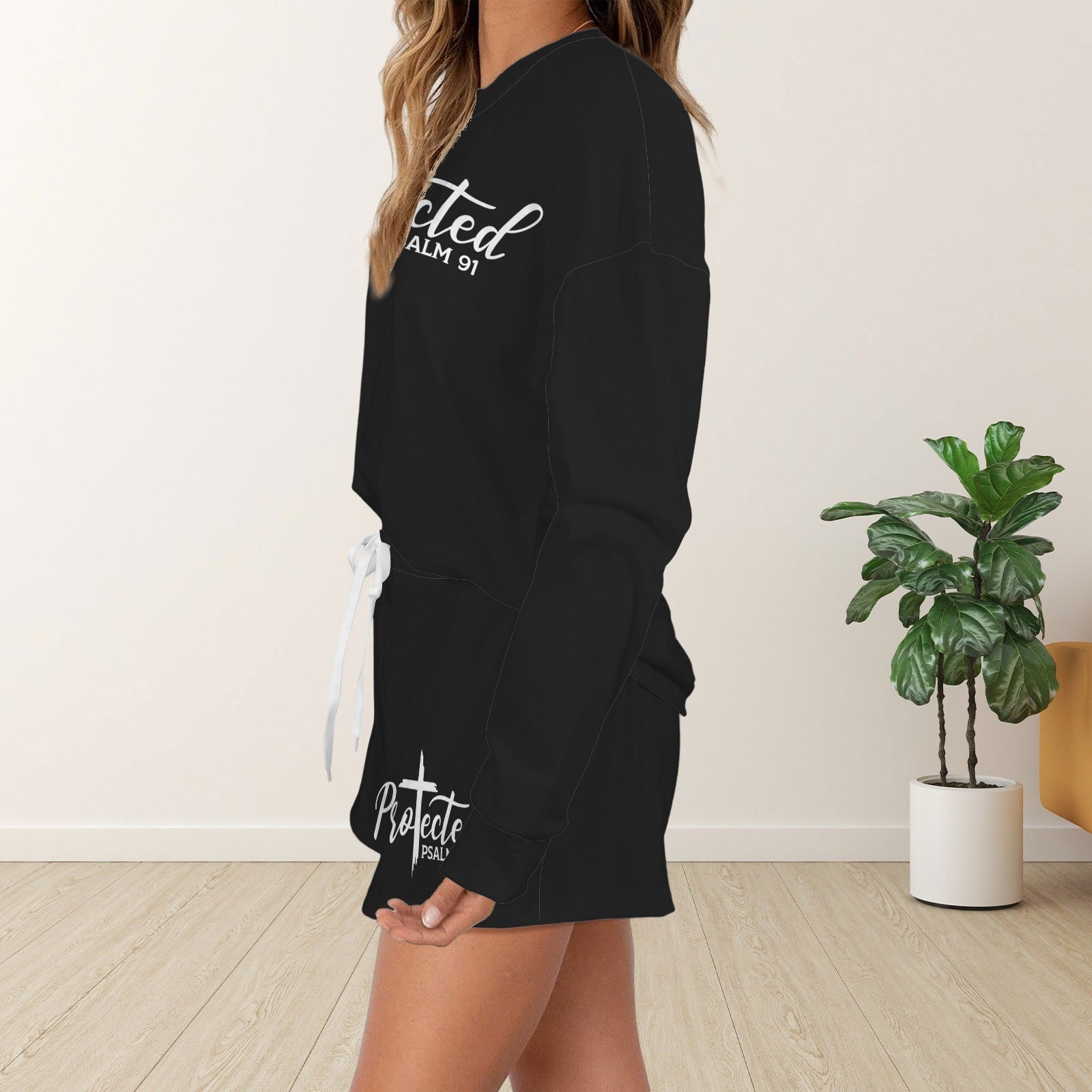 Protected Christian Women's Long Sleeve&Tether Shorts Pocket Pajama Set - ClaimedbyGodDesigns