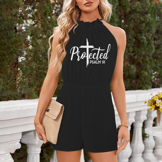 Protected Halterneck High Waist Pocket Shorts Christian Romper - ClaimedbyGodDesigns