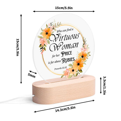 Proverbs 31:10 Virtuous Woman Christian Acrylic Round Lamp Night Light Home Decor - ClaimedbyGodDesigns