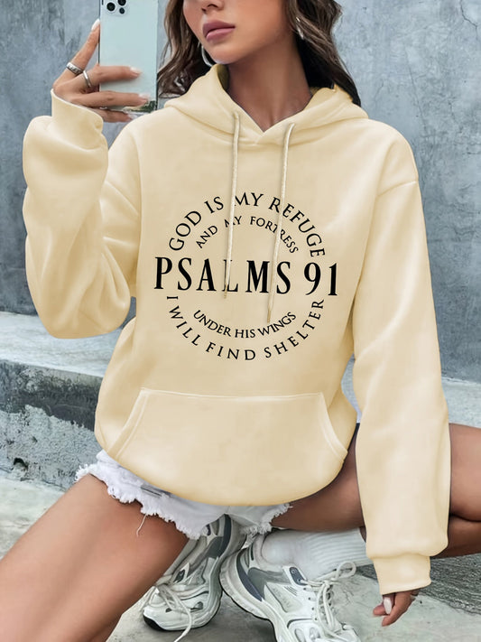 Psalm 91: God Is My Refuge Women's Christian Pullover Hooded Sweatshirt - ClaimedbyGodDesigns