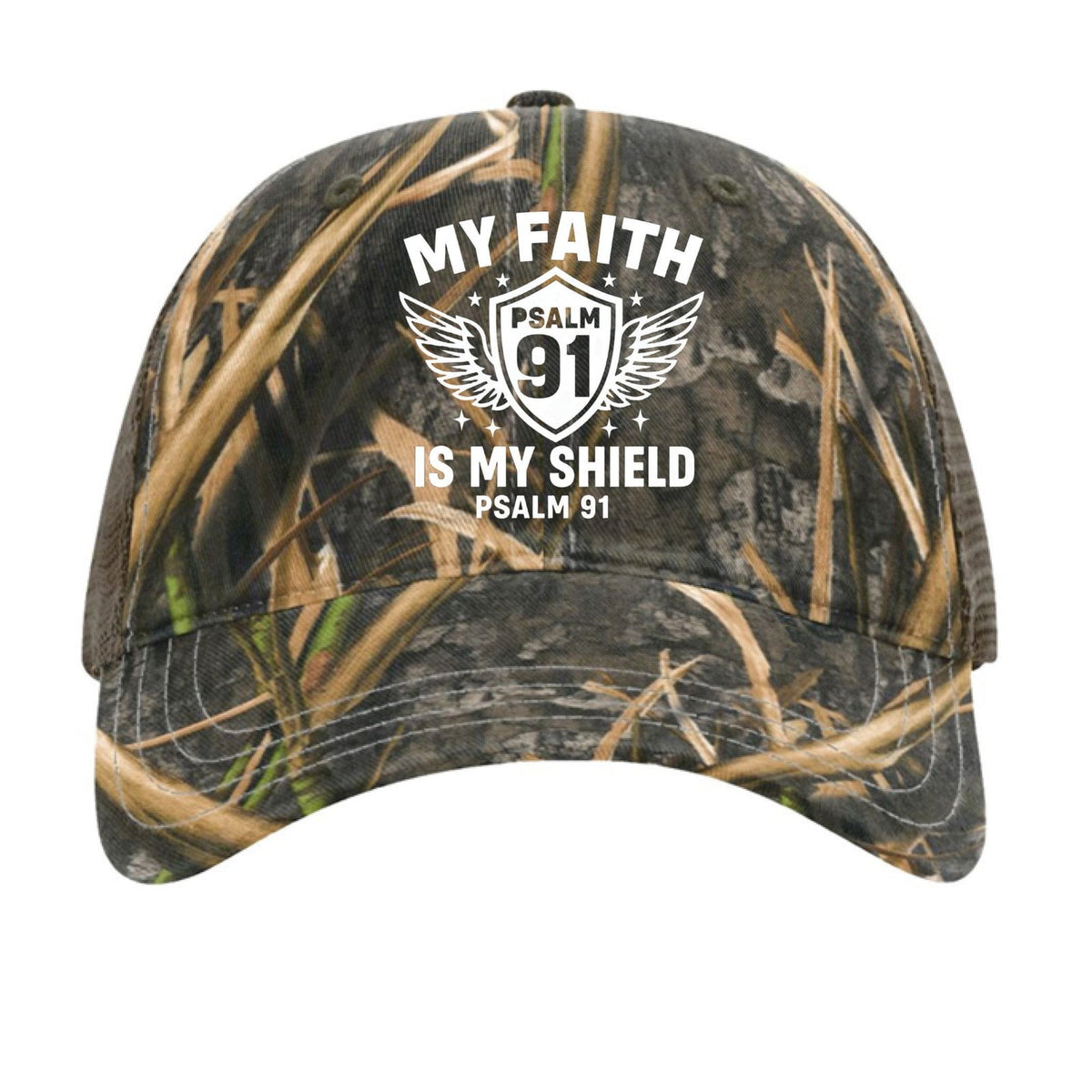 Psalm 91 My Faith Is My Shield Adult Christian Camo Hat - ClaimedbyGodDesigns
