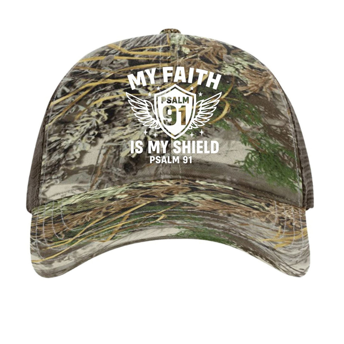 Psalm 91 My Faith Is My Shield Adult Christian Camo Hat - ClaimedbyGodDesigns