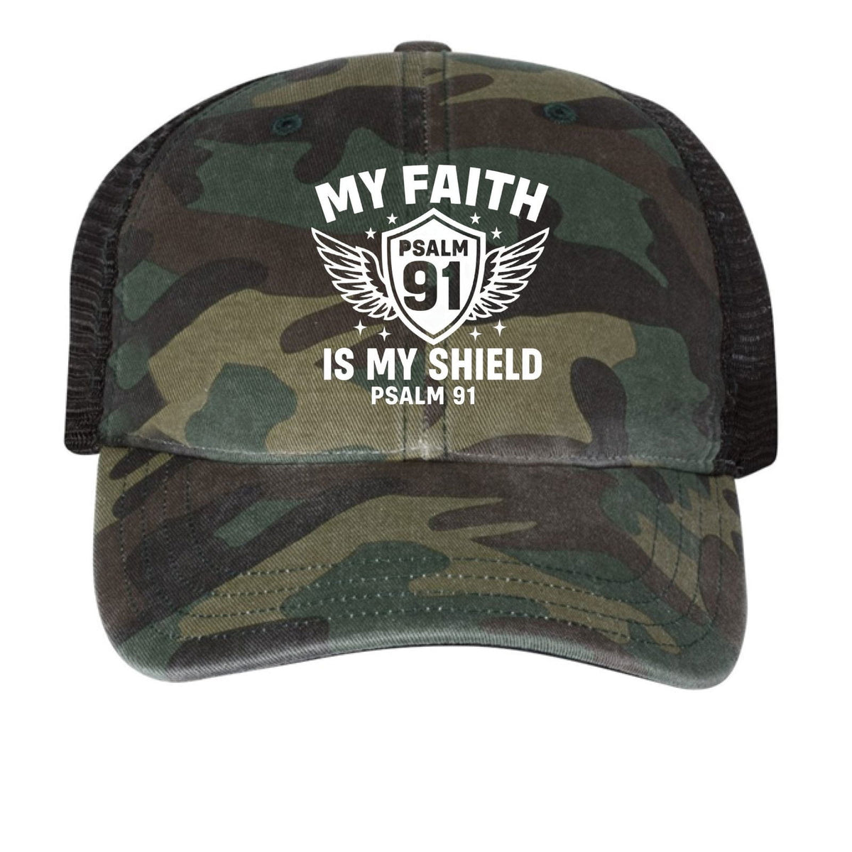 Psalm 91 My Faith Is My Shield Adult Christian Camo Hat - ClaimedbyGodDesigns