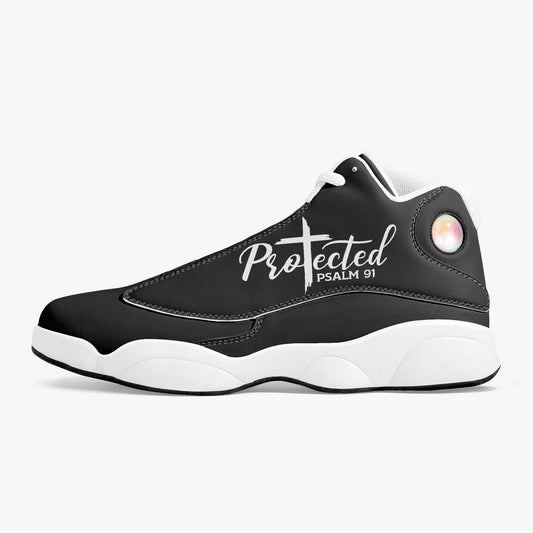 Psalm 91 Protected Christian High-Top Leather Basketball Sneakers - White - ClaimedbyGodDesigns