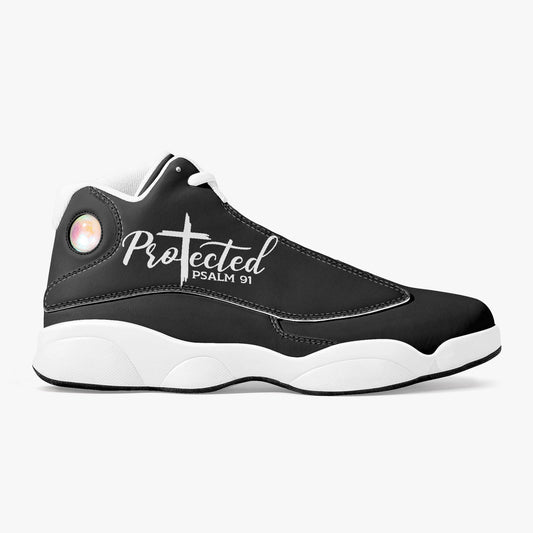 Psalm 91 Protected Christian High-Top Leather Basketball Sneakers - White - ClaimedbyGodDesigns