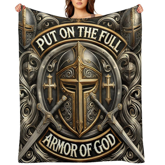 Put On The Full Armor Of God Christian Flannel Throw Blanket - ClaimedbyGodDesigns