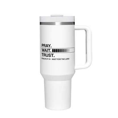 Pray Wait Trust Large Capacity Christian Tumbler with Handle(1100ml/40oz)