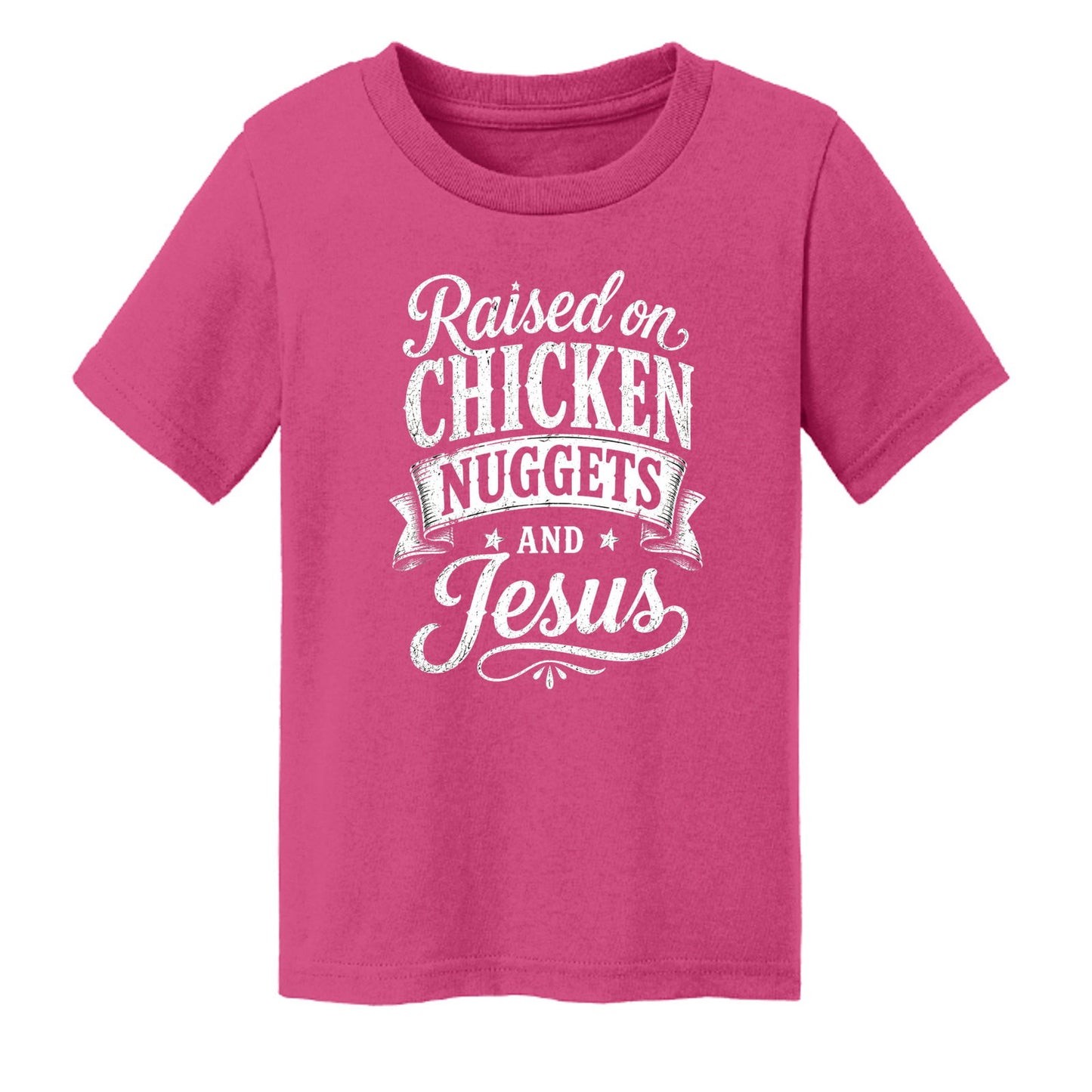 Raised on Chicken Nuggets And Jesus Funny Toddler Christian T-shirt - ClaimedbyGodDesigns