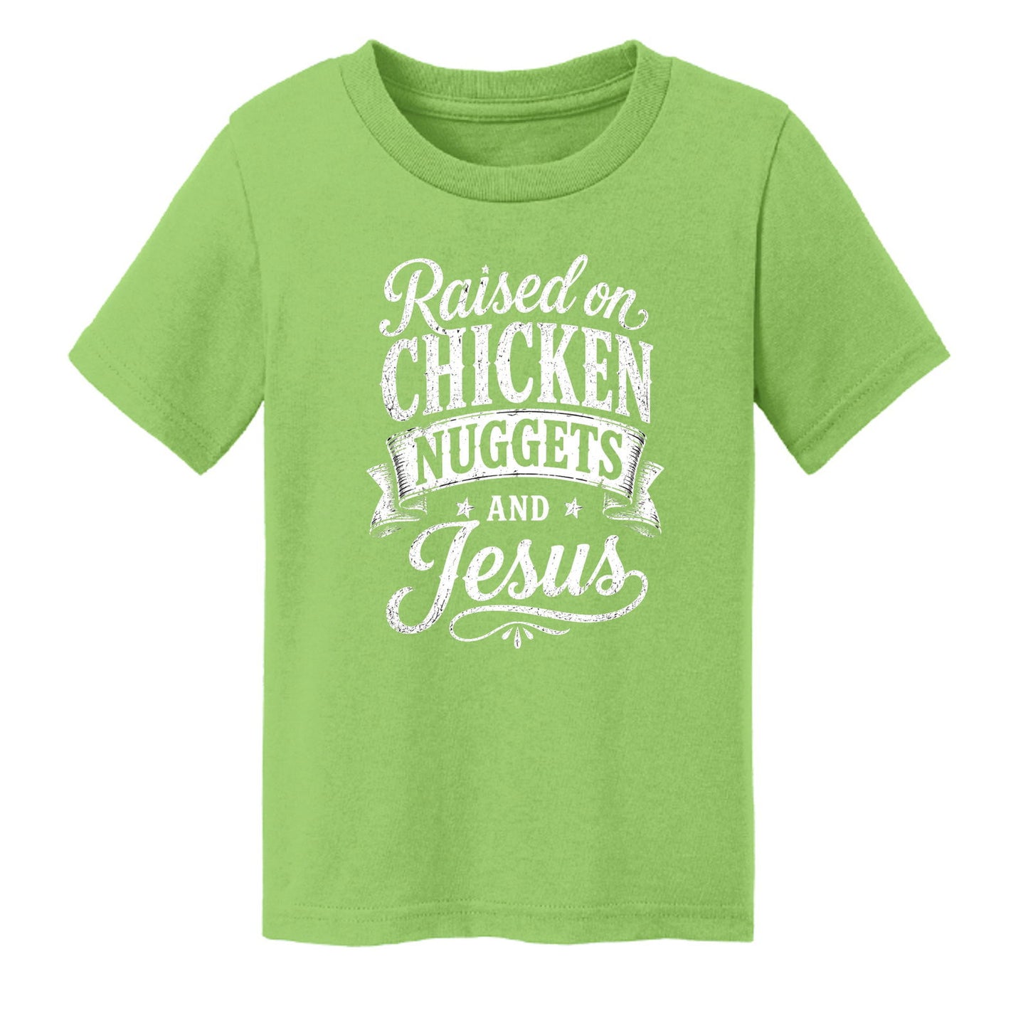 Raised on Chicken Nuggets And Jesus Funny Toddler Christian T-shirt - ClaimedbyGodDesigns