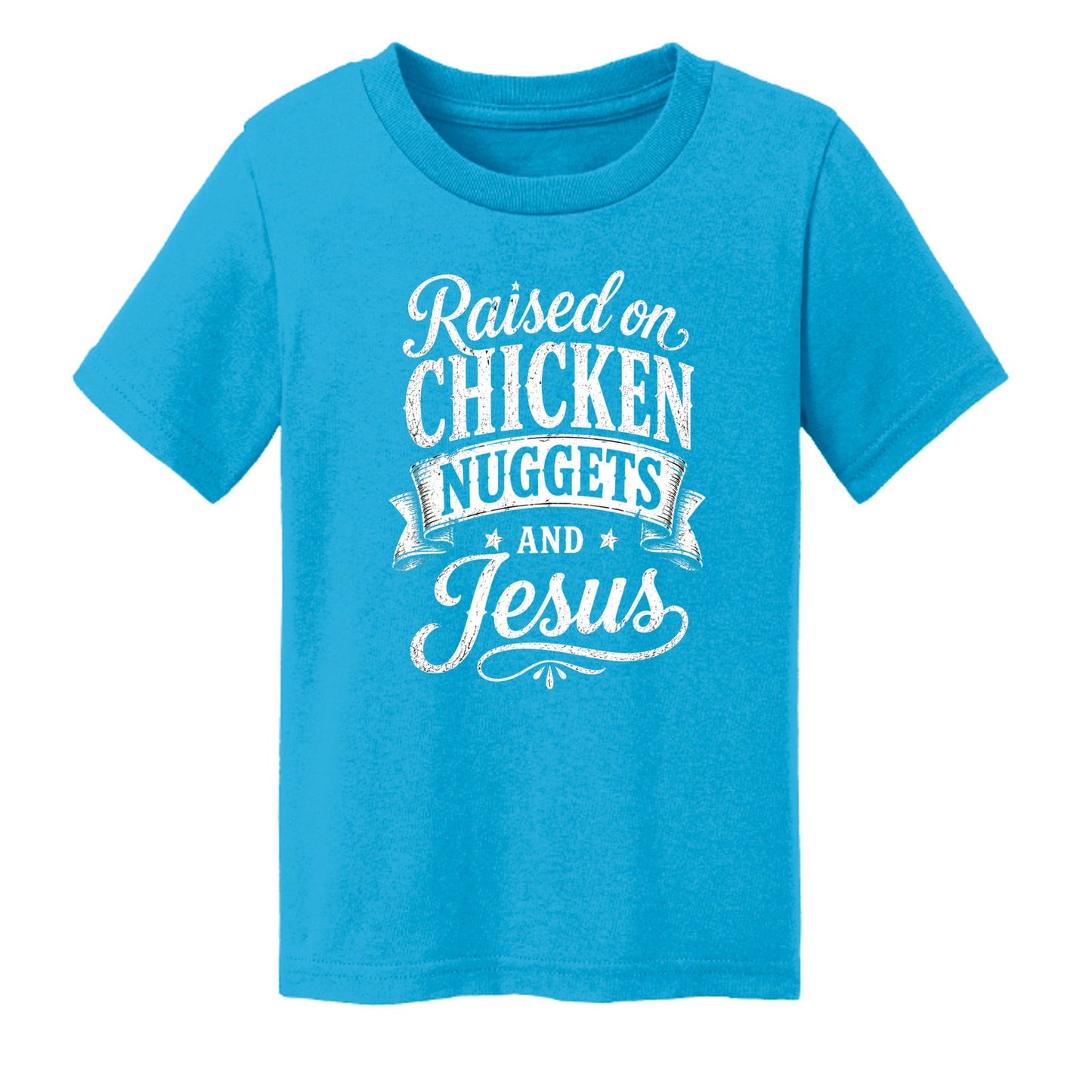 Raised on Chicken Nuggets And Jesus Funny Toddler Christian T-shirt - ClaimedbyGodDesigns