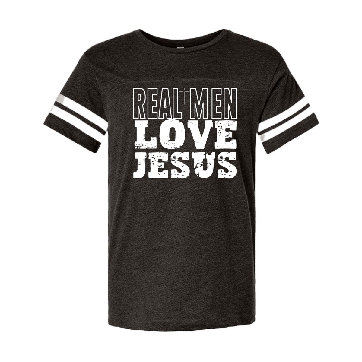 Real Men Love Jesus Men's Christian Football Fine Jersey T-shirt - ClaimedbyGodDesigns