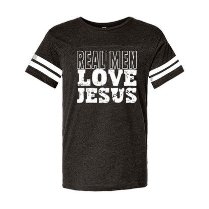 Real Men Love Jesus Men's Christian Football Fine Jersey T-shirt - ClaimedbyGodDesigns