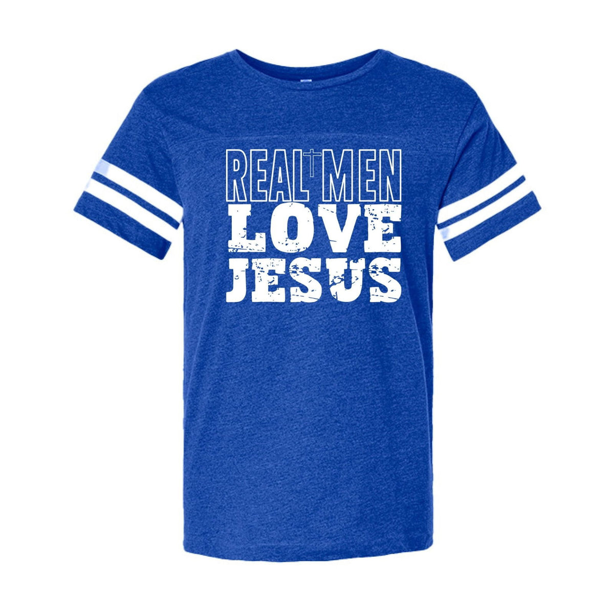 Real Men Love Jesus Men's Christian Football Fine Jersey T-shirt - ClaimedbyGodDesigns