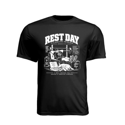 Rest Day Is a Biblical Principle Unisex Christian Gym T-Shirt | Genesis 2:2 - Claimed by God Designs