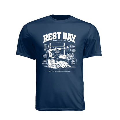 Rest Day Is a Biblical Principle Unisex Christian Gym T-Shirt | Genesis 2:2 - Claimed by God Designs