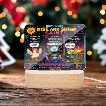 Rise And Shine Saints Christian Square Acrylic Nigh Light - Luminous Base - ClaimedbyGodDesigns