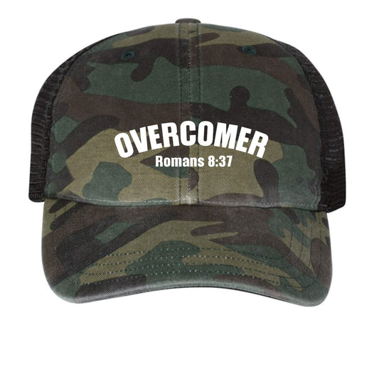 Romans 8:37 Overcomer Adult Christian Camo Hat - ClaimedbyGodDesigns