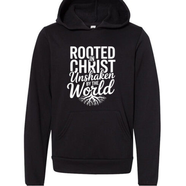 Rooted and Unshaken Youth Christian Sponge Fleece Pullover Hooded Sweatshirt - ClaimedbyGodDesigns