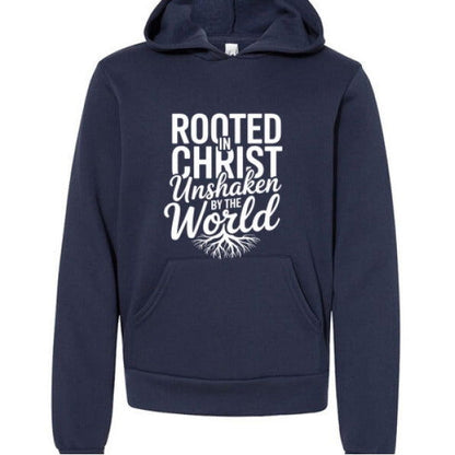 Rooted and Unshaken Youth Christian Sponge Fleece Pullover Hooded Sweatshirt - ClaimedbyGodDesigns