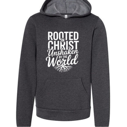 Rooted and Unshaken Youth Christian Sponge Fleece Pullover Hooded Sweatshirt - ClaimedbyGodDesigns