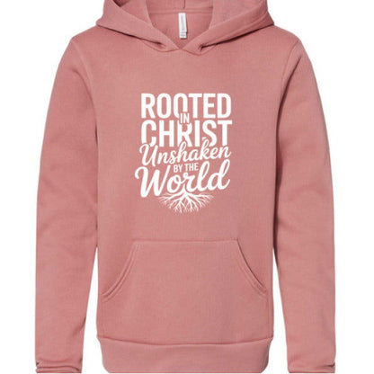 Rooted and Unshaken Youth Christian Sponge Fleece Pullover Hooded Sweatshirt - ClaimedbyGodDesigns