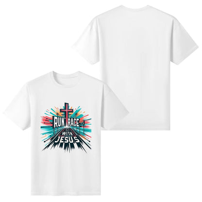Run The Race With Jesus Womens Christian Gym T-shirt - ClaimedbyGodDesigns