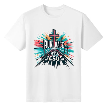 Run The Race With Jesus Womens Christian Gym T-shirt - ClaimedbyGodDesigns