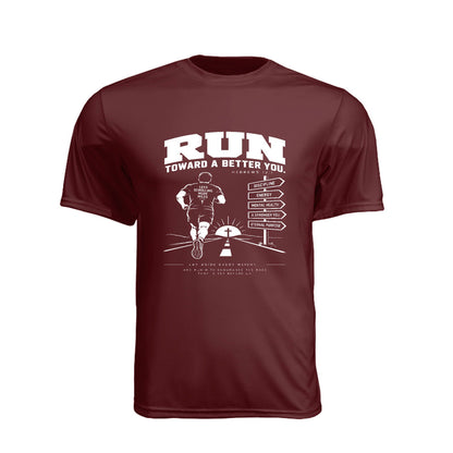 Run Toward a Better You Unisex Christian Running Gym T-Shirt | Hebrews 12:1 - Claimed by God Designs