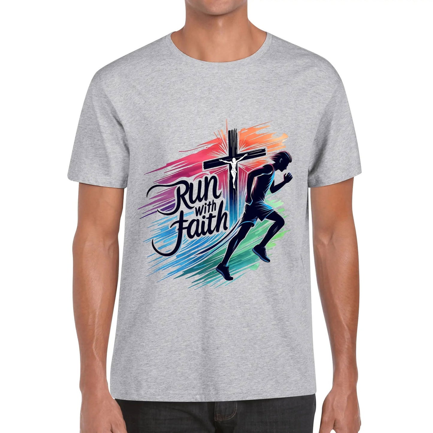 Run With Faith Mens Christian Gym T-shirt - ClaimedbyGodDesigns