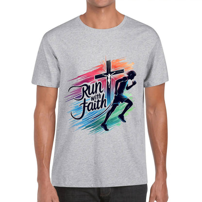 Run With Faith Mens Christian Gym T-shirt - ClaimedbyGodDesigns