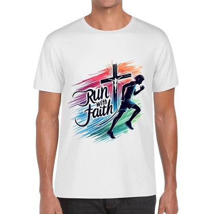 Run With Faith Mens Christian Gym T-shirt - ClaimedbyGodDesigns