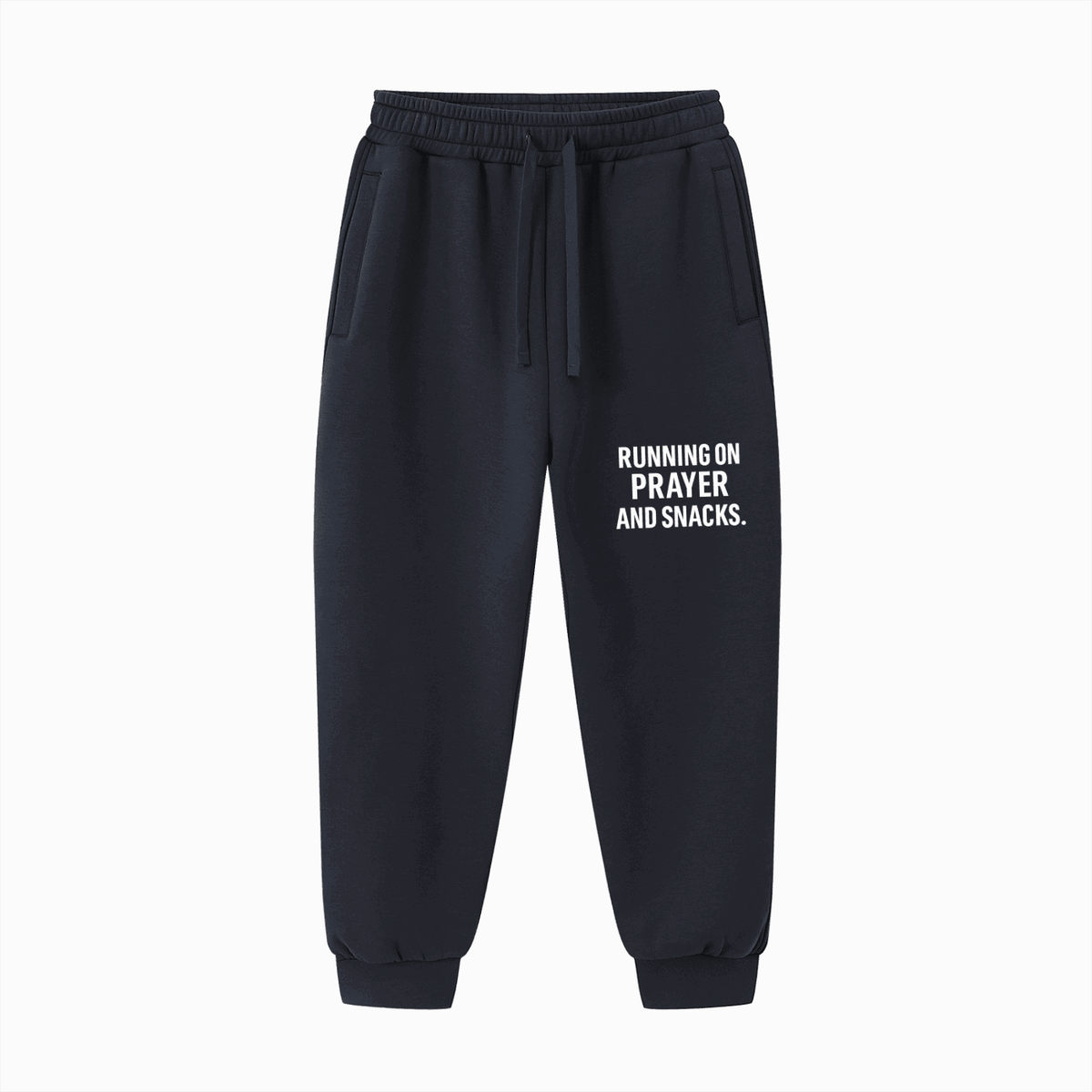 Running On Prayer And Snacks Unisex Christian Drawstring Jogged Sweatpants - ClaimedbyGodDesigns