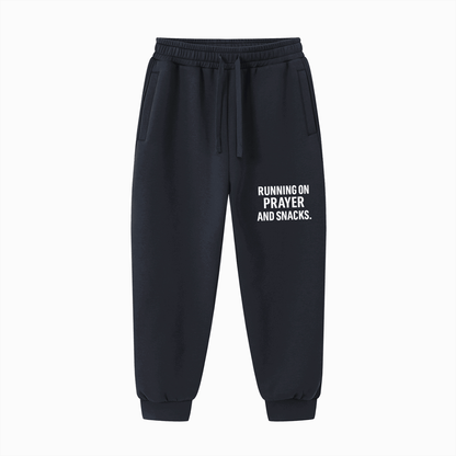 Running On Prayer And Snacks Unisex Christian Drawstring Jogged Sweatpants - ClaimedbyGodDesigns