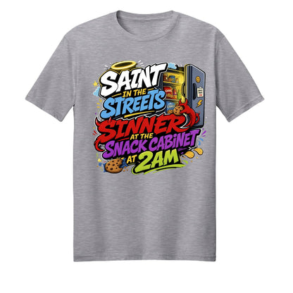 Saint In The Streets Sinner At The Snack Cabinet Unisex Christian T-shirt - ClaimedbyGodDesigns