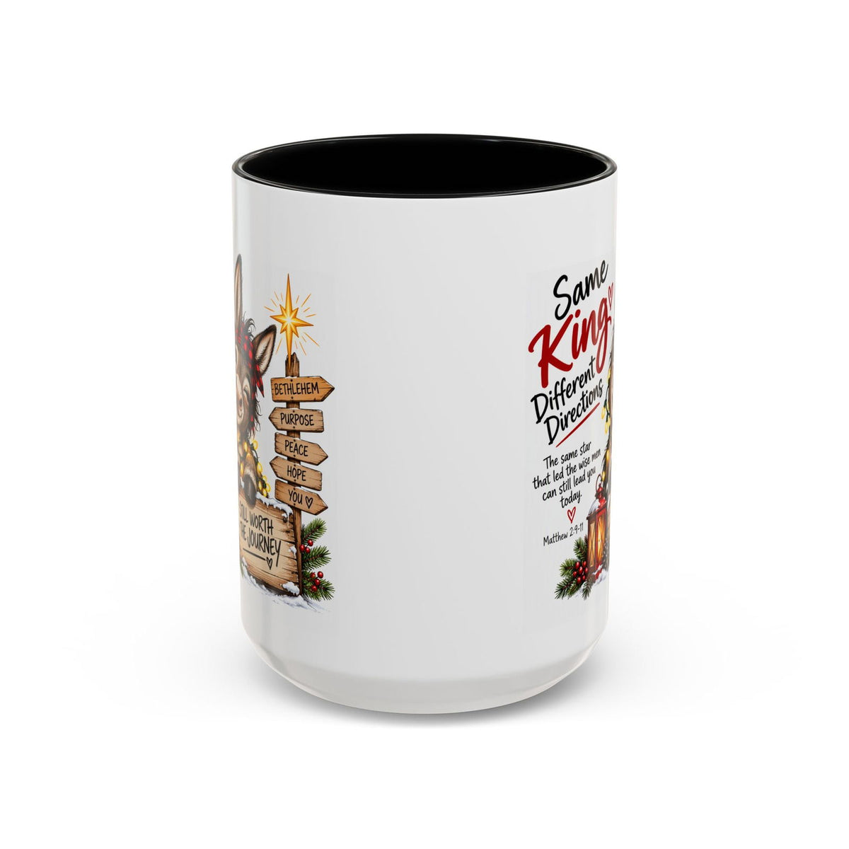 Same King, Different Directions Christmas Donkey Coffee Mug - Claimed by God Designs