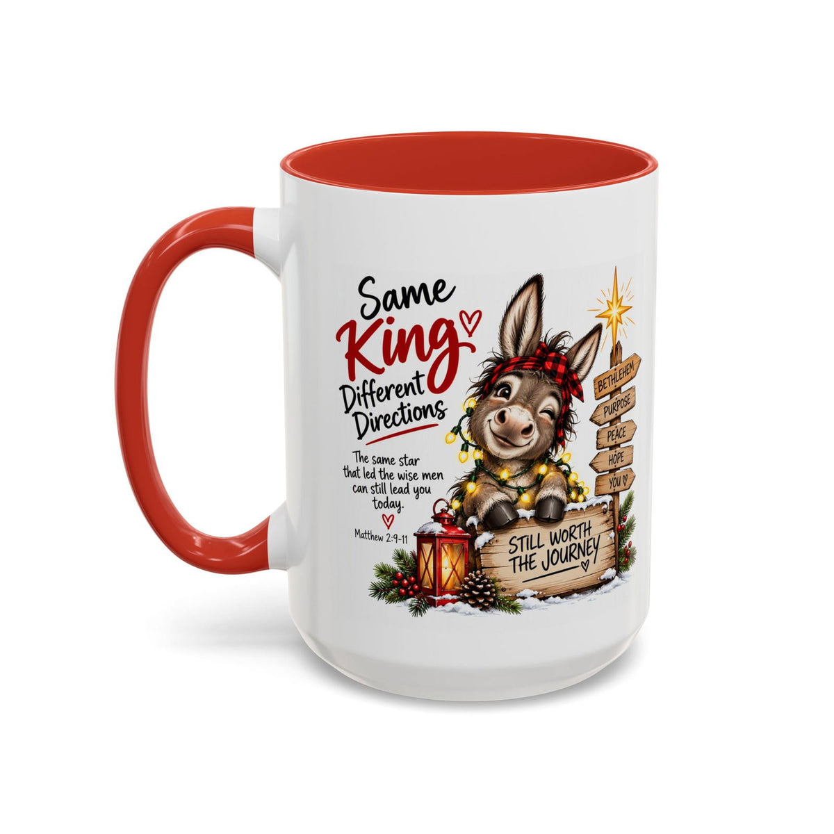 Same King, Different Directions Christmas Donkey Coffee Mug - Claimed by God Designs