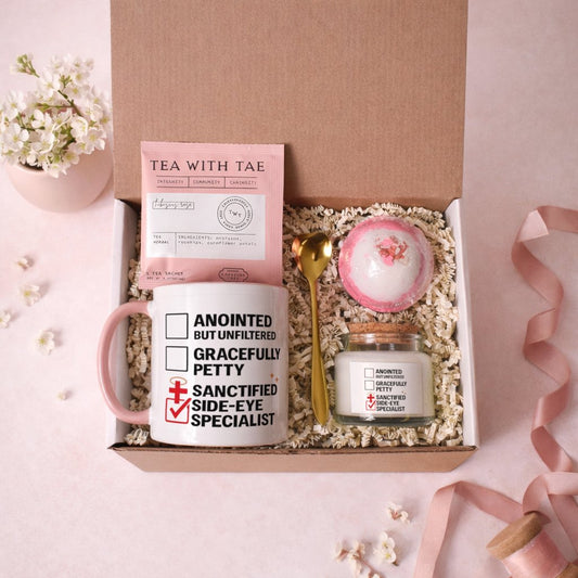 Sanctified Side-Eye Specialist Relax, Sip & Unwind Funny Christian Gift Set - ClaimedbyGodDesigns